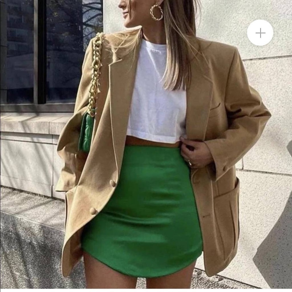 Zara Satin Effect Green Mini Skirt